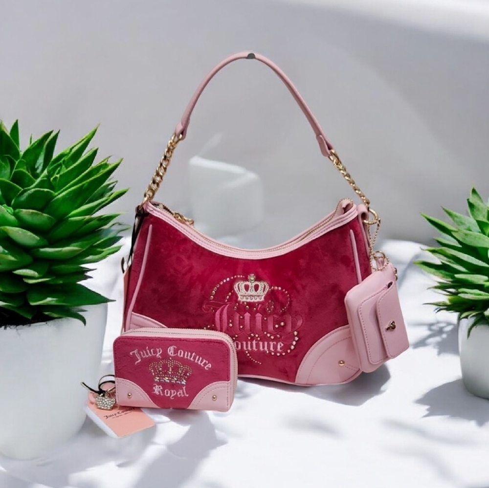 💕▪️Juicy Couture ▪️exclusive Raspberry /Pink Dreamy Juicy Shoulder Bag /Wallet